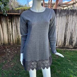Oasap Grey Lace Bottom Long Sleeve Jersey Loose Fit Women's Size XS